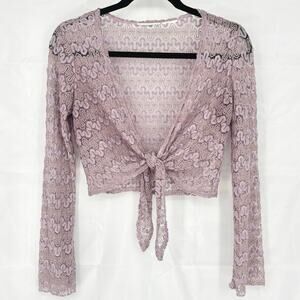 Y2K Fairycore Cropped Tie Front Lavender and Gold Cardigan Size S